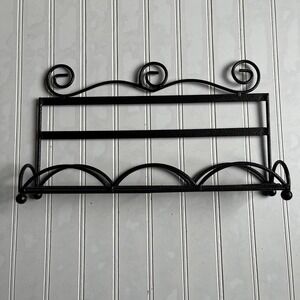 Vintage Black Metal Wall Shelf – Scroll Detail Bathroom/Kitchen Rack